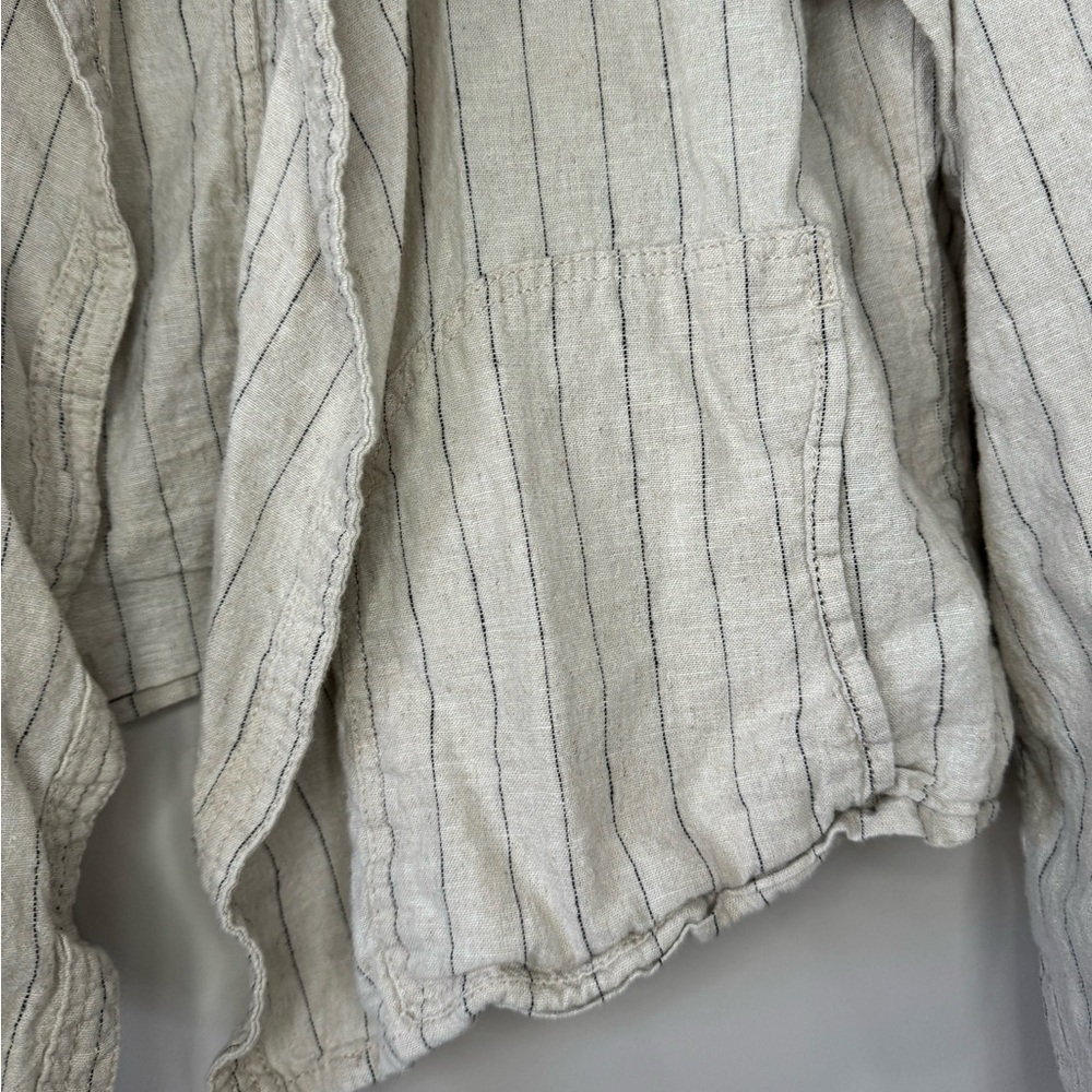Max Studio linen blend pin striped boxy rolled up sleeve open front blazer XL - Picture 2 of 9